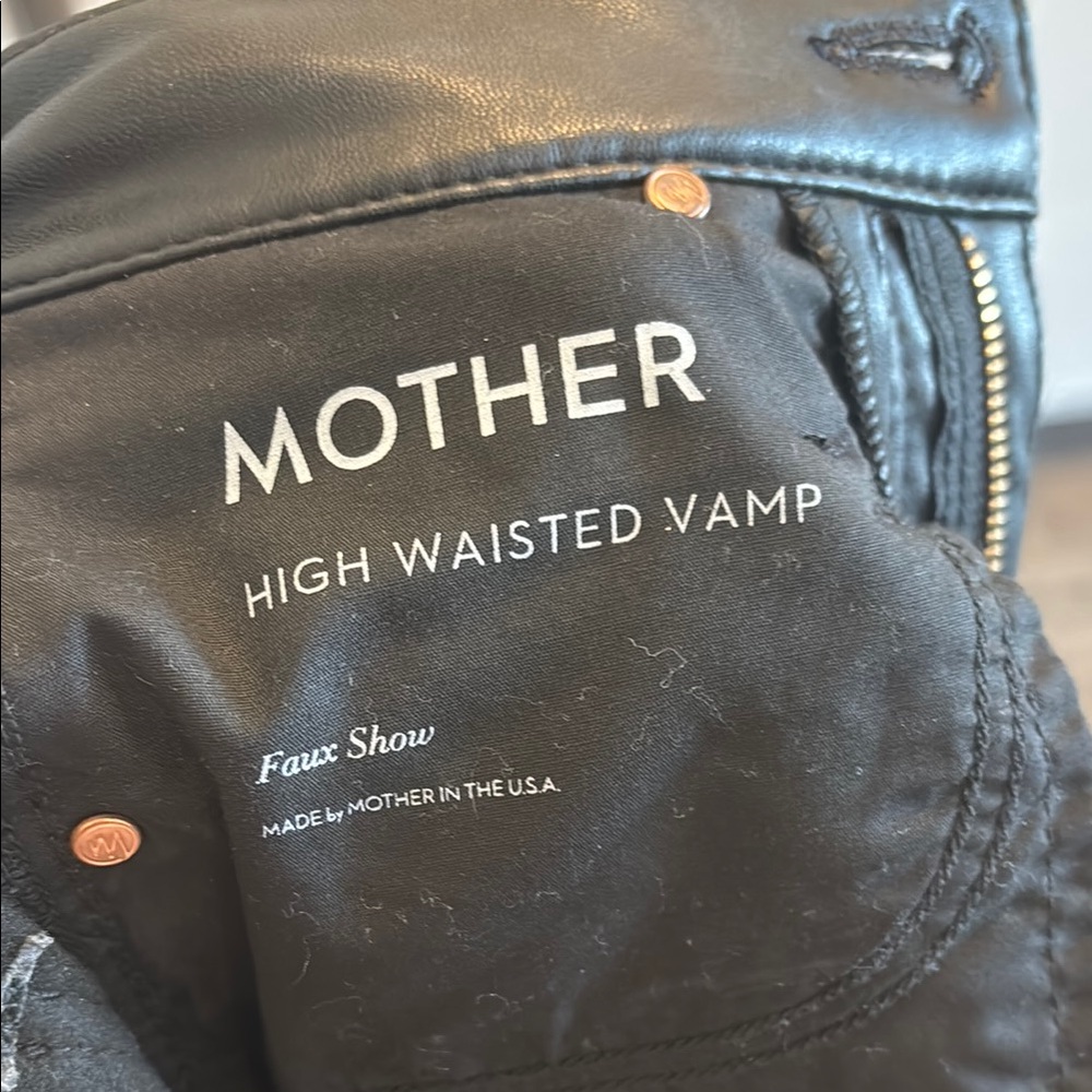 Mother High Waisted Vamp Faux Show black leather pants slits - Picture 5 of 9